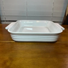 Used Le Creuset Stoneware Square Baking Bsker Dish Casserole 9”x9”  White
