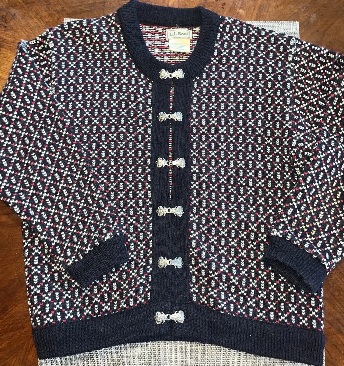 Vintage LL Bean Nordic Birdseye Silver Clasp Cardigan Vintage LL Bean Nordic Birdseye Silver Clasp Cardigan