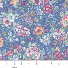 Master Gardener Cottage Garden Medium Flowers Blue 100 cotton fabric PICK SIZE