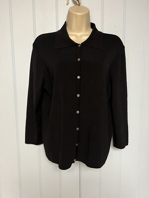 Due Per Due Collection 3/4 Sleeve Button Closure Black Cardigan Sweater Size M