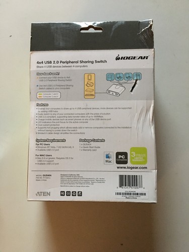 IOGEAR 4x4 USB 2.0 Peripheral Sharing Switch GUS404 - Picture 2 of 3