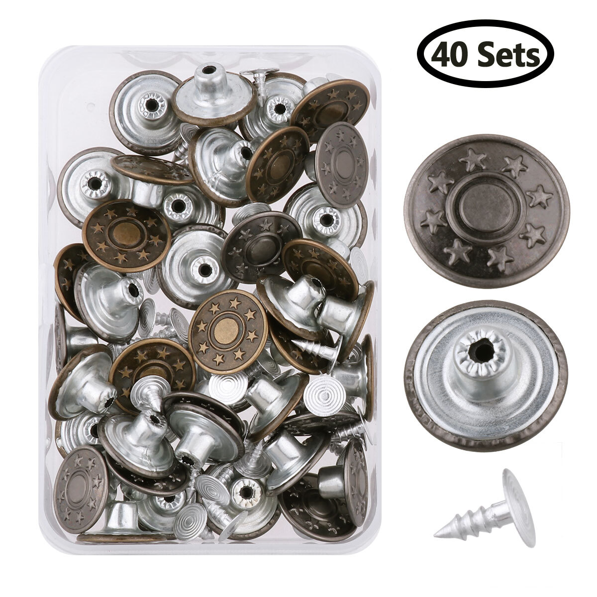 50 Bottoni Per Jeans In Ottone 14mm Gunmetal Con Puntine E Attrezzo Manuale Per Fissaggio: Kit Riparazione Denim Fai Da Te - 4