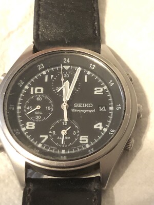 Seiko Chronograph Silbergehäuse Edelstahl Kalbslederarmband