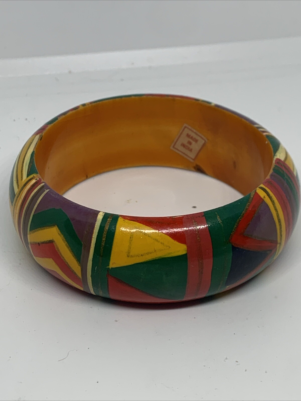 Statement wooden bangle lightweight bracelet Retr… - image 1