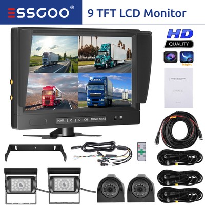 4x Rückfahrkamera Mit Split Quad Monitor Auto LKW Rückfahrsystem 12V-24V 4CH