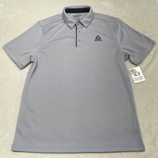 NWT Reebok Polo Golf Shirt Mens M Gray Short Sleeve Slim Fit Moisture Wicking
