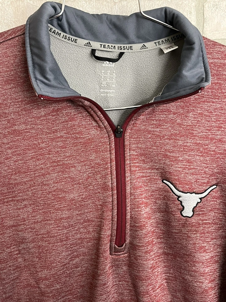 Adidas Texas Longhorns Shirt XL Long Sleeve Men Red Three Quarter Zip Climawarm - Image 3 of 4