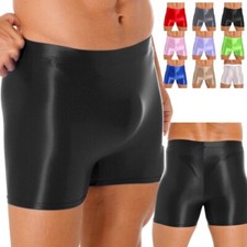 Sexy Mens High Waist Shiny Sports Tights Spandex Biker Shorts Oil Glossy UK