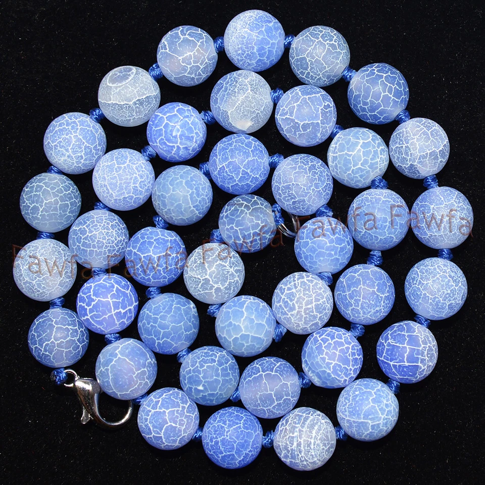 Collar de cuentas gemas redondas ágata venas de fuego de ensueño mate azul de 6/8/10 mm 16-36"" Foto 2 de 3