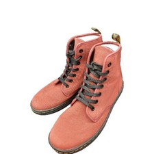 Dr Martens Shoreditch Combat Boots Women's 7 Red Canvas Doc Martin Grunge