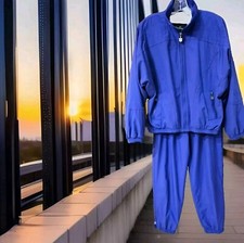 Vintage Kaelin Women's Royal Blue Jacket/Pants Tracksuit Large  Striped Tshirt