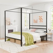 Metal Canopy Bed Frame With Headboard/Footboard Four-Poster Bed Queen Size