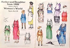 Mother and Daughter from 1920 Paper Doll by Kathleen Taylor, Mag. PD. 1988, VTG