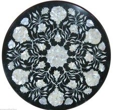 18 " Décorative Motif Floral Noir Marbre Café Table Pierre Pietra Dura Cadeau