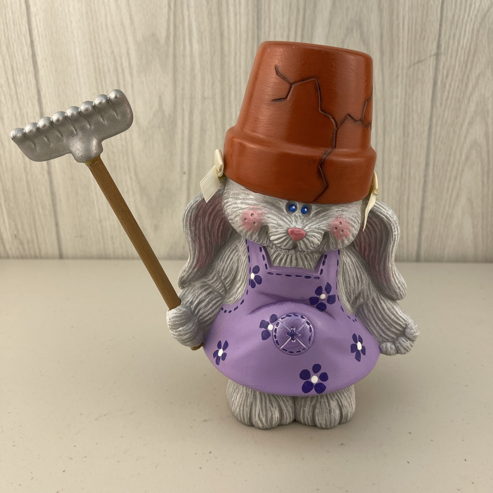 Estatuilla de conejito Crackpot mamá cerámica Dona's D-1510 8,5" pintada a mano