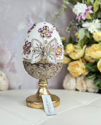 12  Capiz Jeweled Embellished 3D Butterfly Pedestal Easter Egg NEW