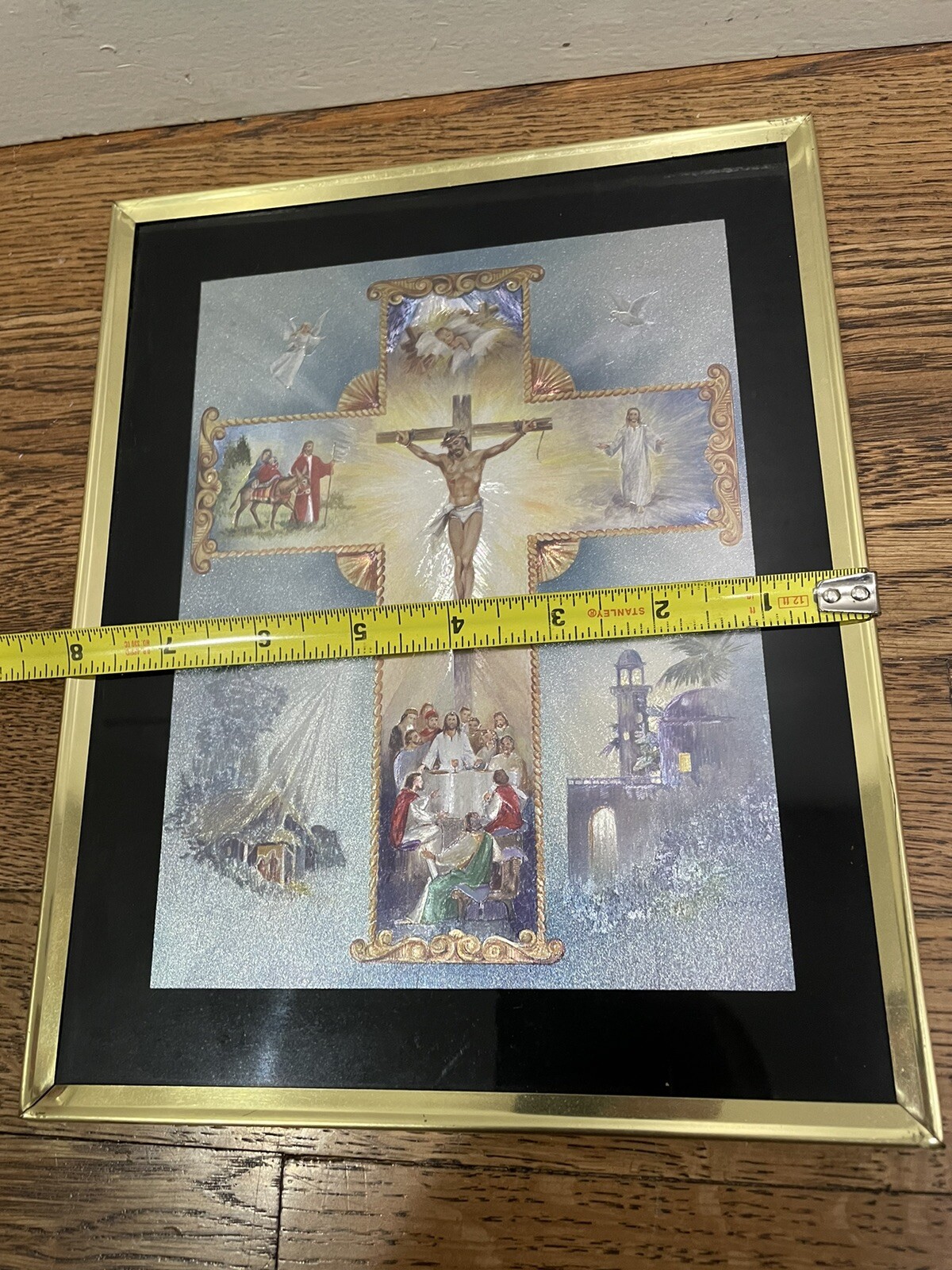 Vintage Jesus Life Birth Crucifixion Reflective Gold MCM Catholic BL