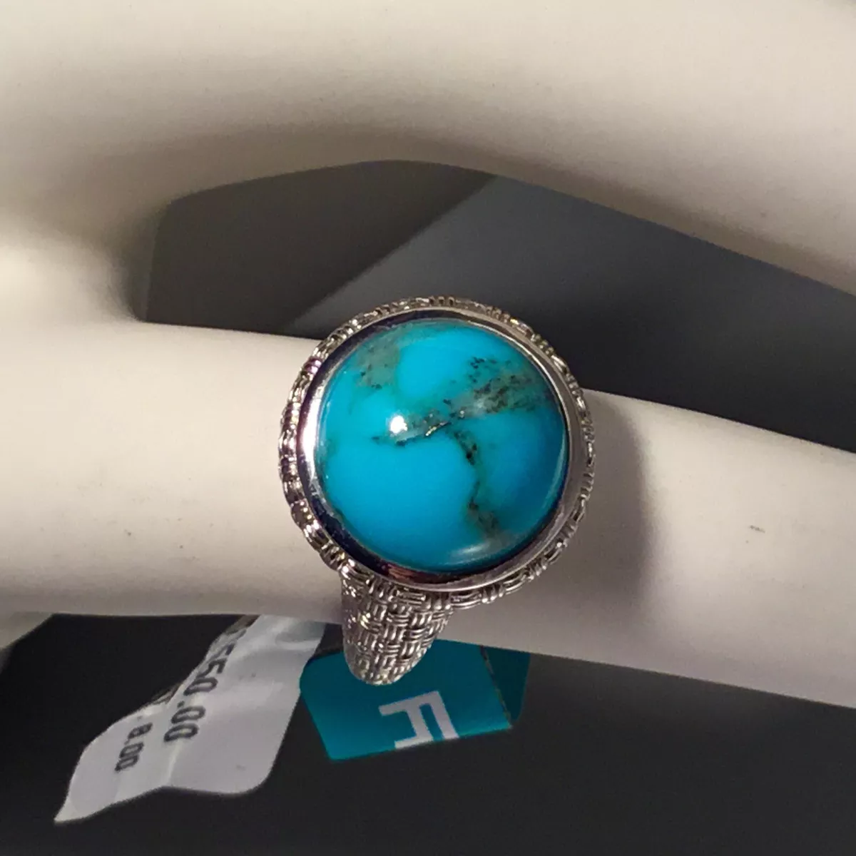 NWT EFFY TURQUOISE STERLING SILVER PATTERNED SOLITAIRE RING SIZE