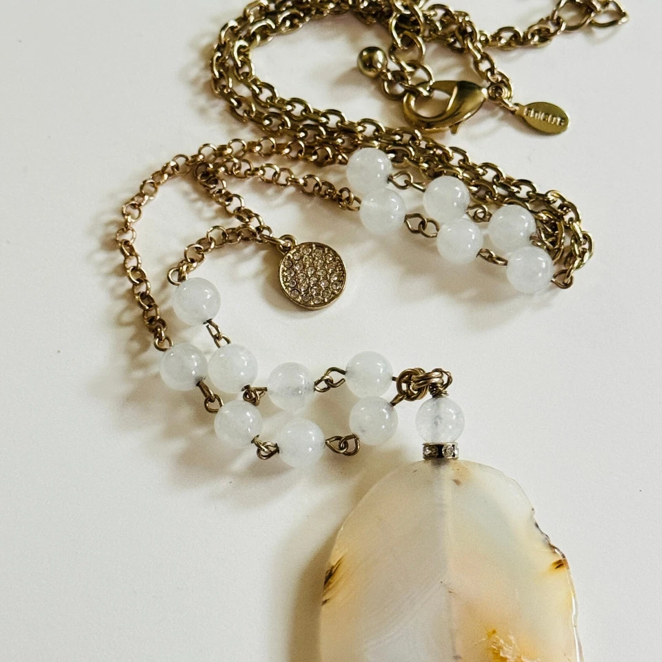 Collar Borla Chico's Rebanada Ágata Piedra SemiPreciosa Plegable Tono Cadena Diseñador Foto 3 de 4