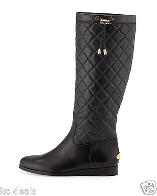 5.5M MICHAEL KORS LIZZIE QUILTED BLACK WEDGE WOMEN'S KNEE TALL