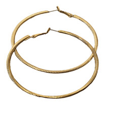 Gold Tone Large 2.5" Diameter Textured Hoop Earrings