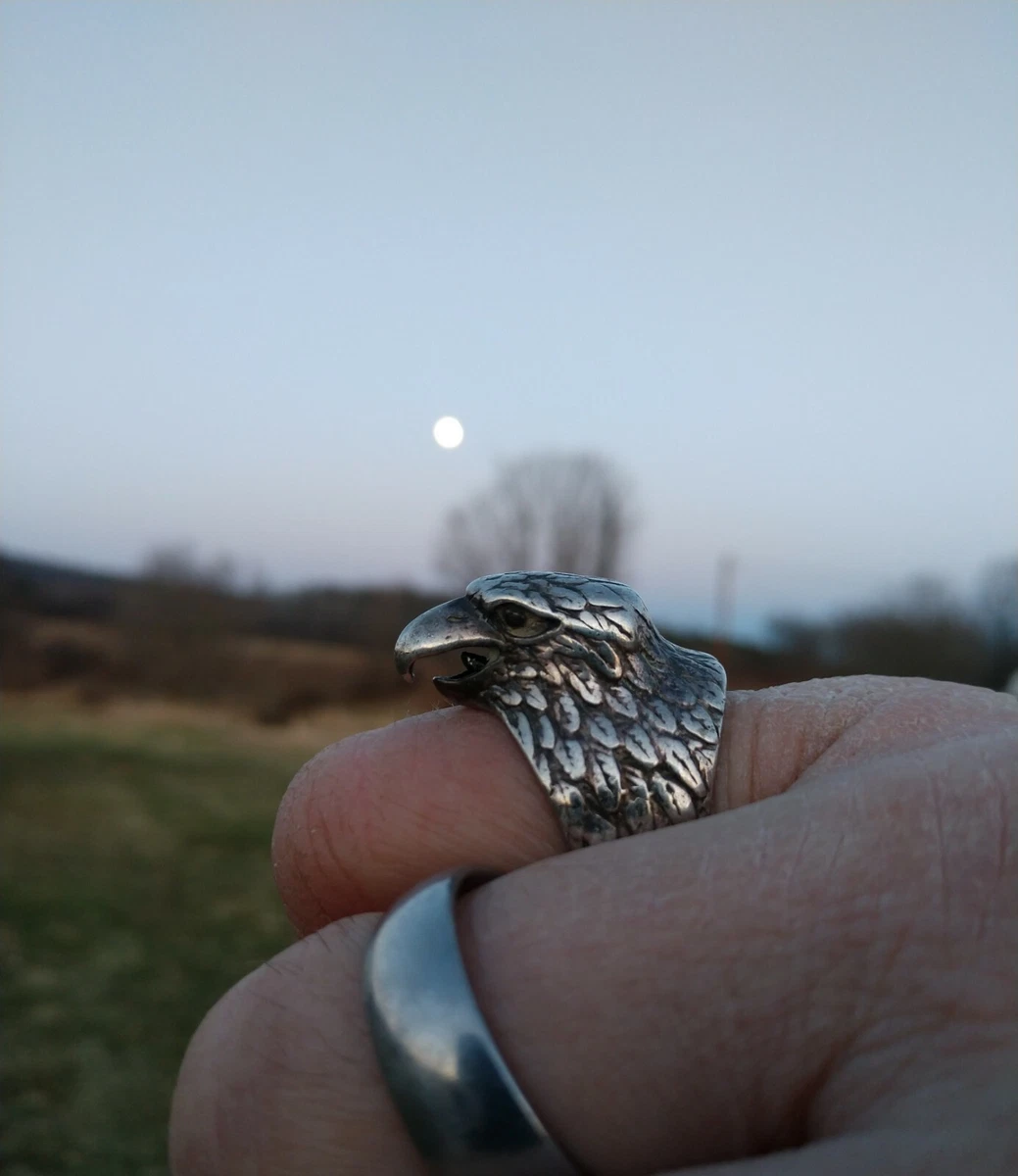 Estate VTG Men s Huge Eagle Head Sterling Silver Ring 86 signed
