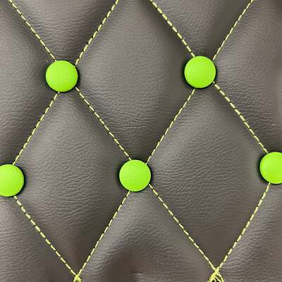 Peterbilt 379 Lea Full Door Panel SET Black Lea Green Stitching & Buttons