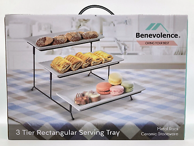 Benevolence 3-Tier Rectangular Serving Tray Set Ceramic Stoneware