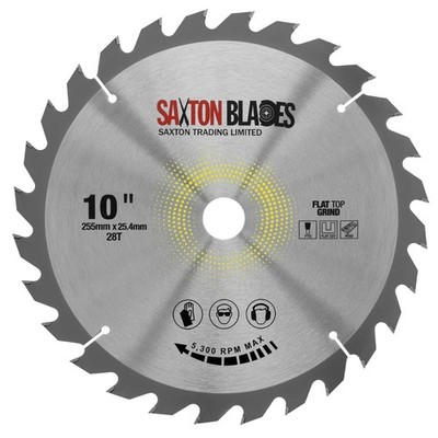 TCT Flachzahnsaxton Kreissägeblatt 255 mm x 28 Zähne x 25,4 mm...