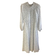 Ann Taylor Animal Print Long Sleeve Smocked Midi Flare Dress