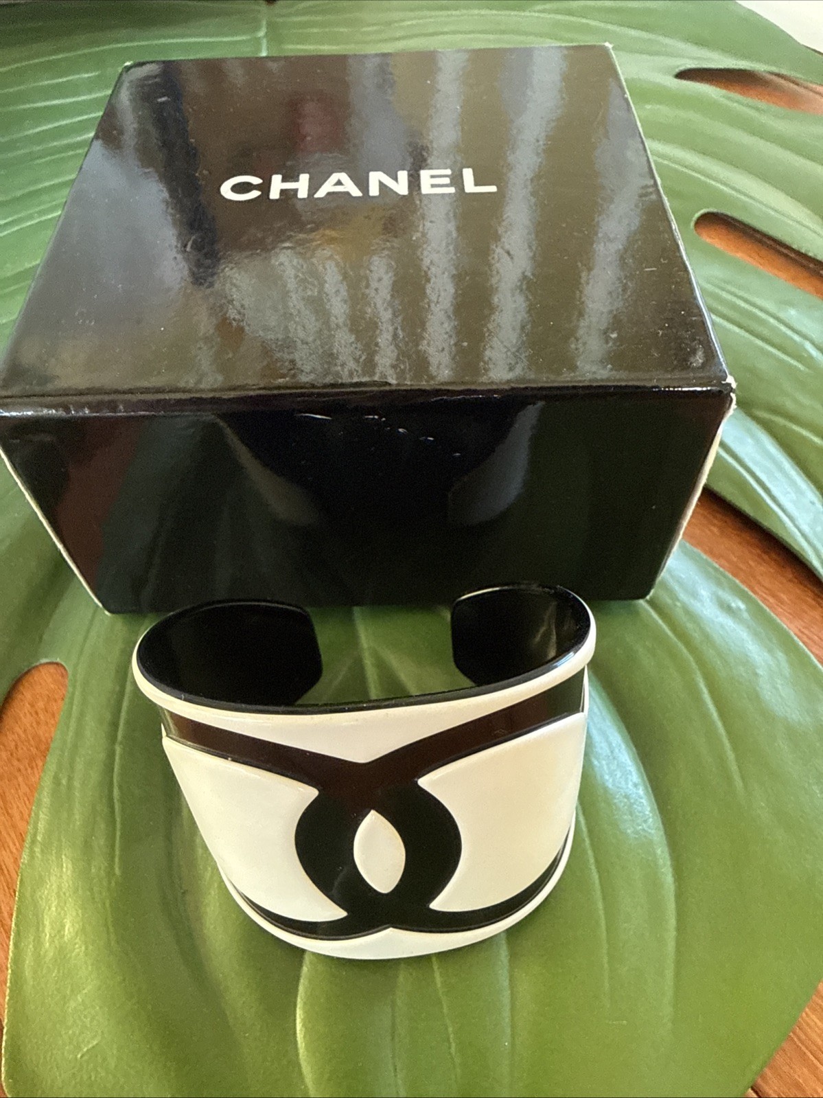 Authentic CHANEL CC Coco Mark Bangle Bracelet Pla… - image 1
