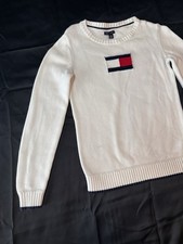 Women  s Tommy Hilfiger Holder Knitted Sweater Jumper Cream Small - Logo