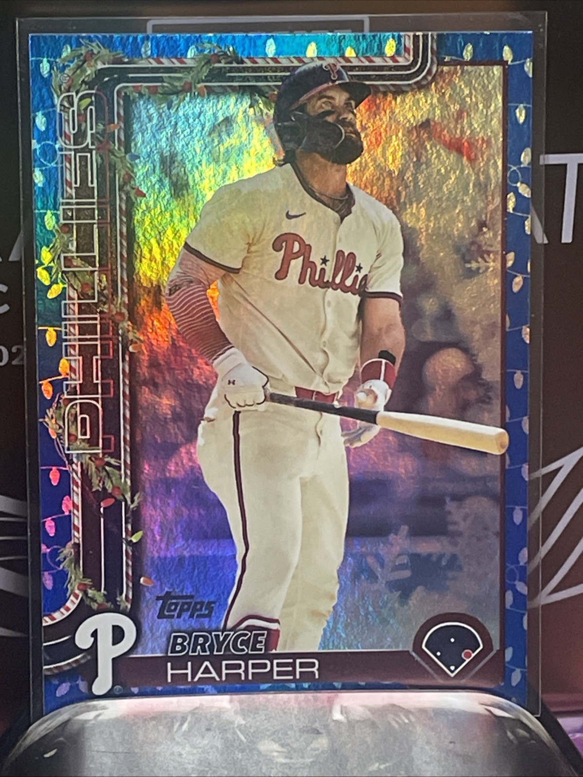 2025 Topps Holiday BRYCE HARPER #H69 Blue Metallic Holiday Lights Phillies 