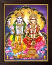 Lord Vishnu and Goddess Lakshmi Giving Blessing Wall Decor Painting Frame