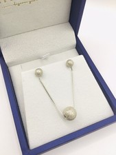 Stud Earrings And Pendant Necklace Set 925 Silver, 18in, Glittering Beads