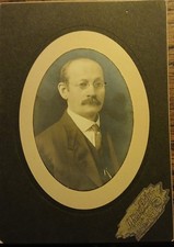 Photographer Muret & Defoe Davenport IA Bald Man Necktie Eye Glasses Mustache
