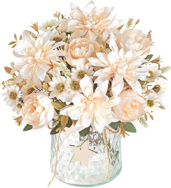 2 BüNdel Kunstblumen Wie Echt KüNstliche Pfingstrosen Champagner Blumen Dahlie B-image
