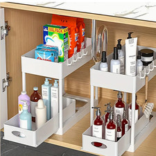 2 Tier Under Sink Organizers and Storage,Slide out Pull out Organizer White