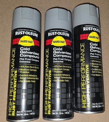 3 Pack Rust-Oleum Hard Hat Cold Galvanized Compound 93% Zinc Spray Paint 20oz
