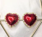 Vintage VICTORIA'S SECRET Red Heart Rhinestone Earrings Clip On Costume Jewelry