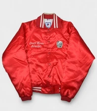 Vintage Rennoc Jacket Mens Large Red Satin Bomber Chain Stitch Marching Band