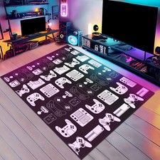 4x6 Gaming Rug, Boys Room, Black White, Gamer Area Carpet, Non Slip, Game Room