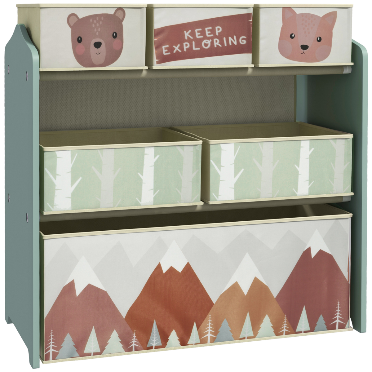 ZONEKIZ Kids Storage Units with 6 Boxes, Childrens Toy Storage Organiser - Green