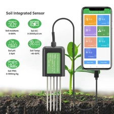 5 IN 1 Soil Sensor NPK EC Moisture Temp pH Meter w/APP Data Logger Rechargeable