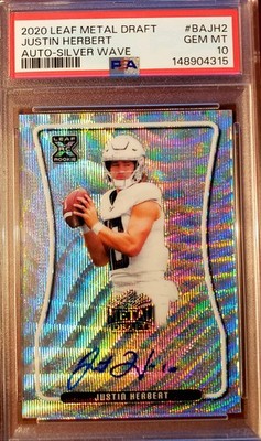 2020 Leaf Metal Draft Justin Herbert Auto Silver Wave Psa10 Gem Mint