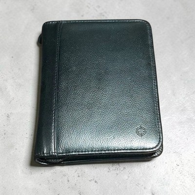 FranklinCovey Black Leather 6-Ring Zipper Binder Planner Personal Size 