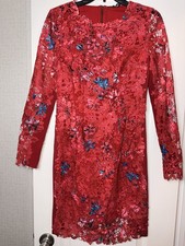 Elie Tahari Starla Dress Bodycon Sheath Red Lace Embroidery Long Sleeve Womens 2