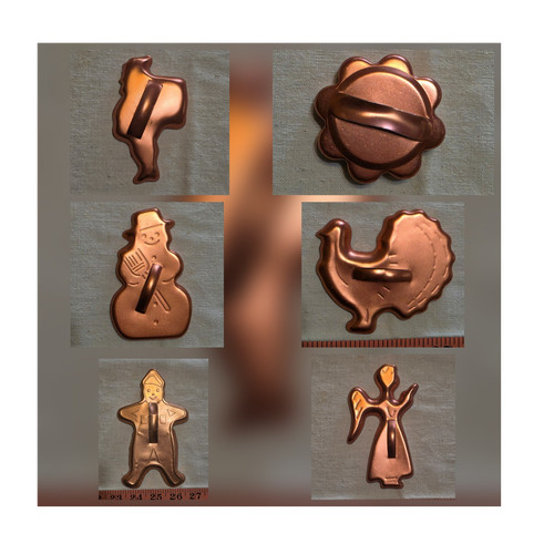12pc Copper Metal Christmas Cookie Cutter Set w/ Handles, Assorted Shapes