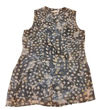 Cabi Y2K Womens Abstract Print Semi Sheer Baby Doll Blouse Top Size L Boho Art