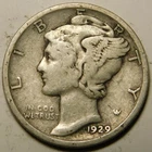 1929 D Mercury Dime 90% Silver F-VF   "Actual Coin Pictured- Not Cleaned"